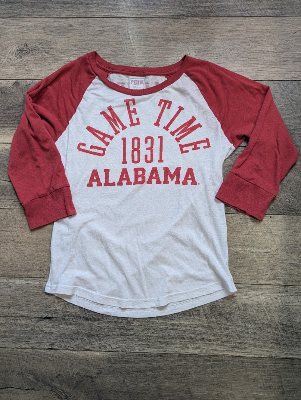 PINK Victoria's Secret White and Red Alabama 'Game Time' Raglan Tee